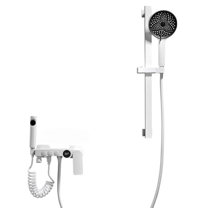 Lisslune | Round Shower Set White Wall Mounted Hand Shower Lever Handle Shower Hose Swiveling Shower Set