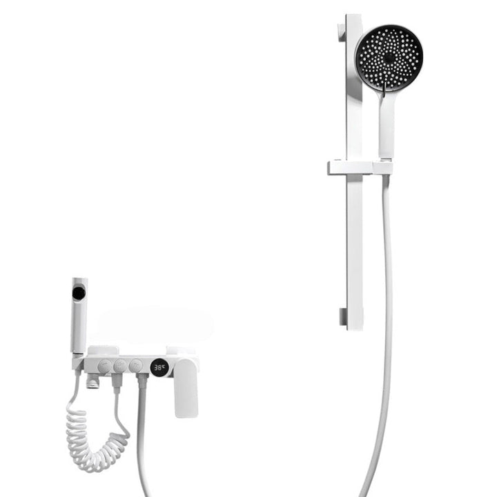 Lisslune | Round Shower Set White Wall Mounted Hand Shower Lever Handle Shower Hose Swiveling Shower Set