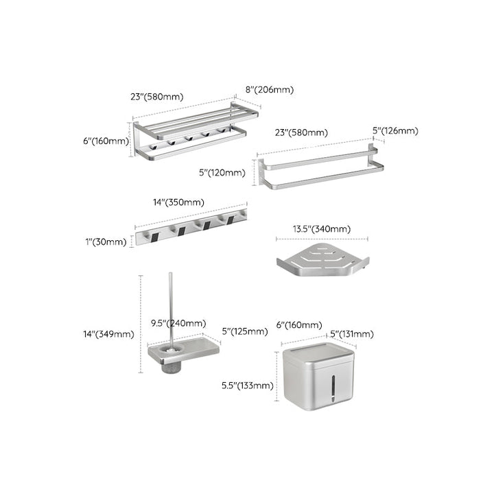 Lisslune | Modern Bath Accessory Set Silver Bathroom Shelf Towel Holder Bathroom Accessory Kit