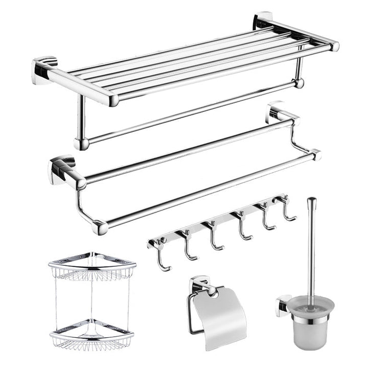Lisslune | Polished Chrome Modernism Bathroom Accessory Set Bath Shelf / Towel Bar / Bathrobe Hook Included