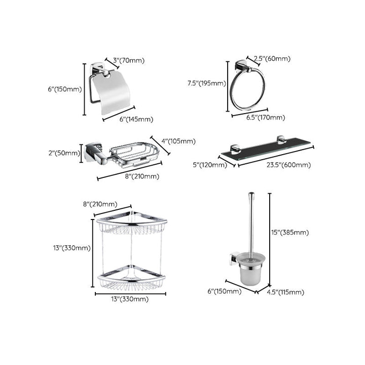 Lisslune | Polished Chrome Modernism Bathroom Accessory Set Bath Shelf / Towel Bar / Bathrobe Hook Included