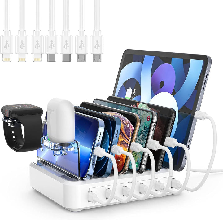 Lisslune | 6-Port Multiple Device Fast Charging Station Organizer with Smart IC & Cable Set