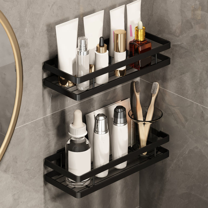 Lisslune | 2-piece bathroom shelf made of matte black metal bathroom hardware set