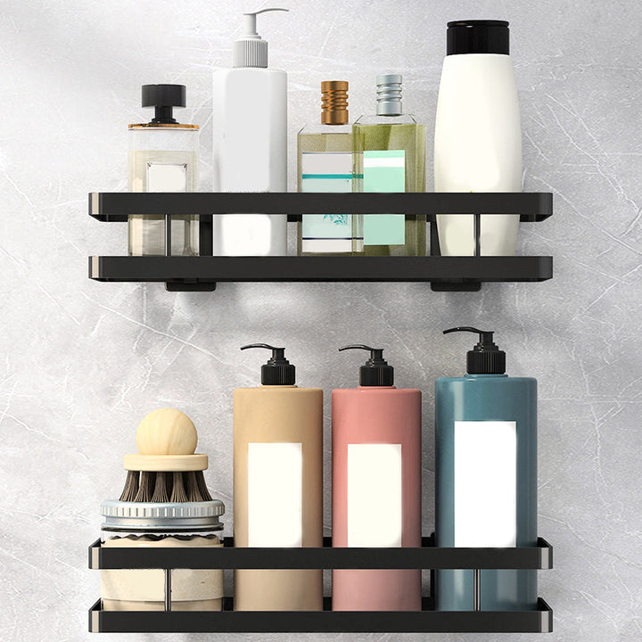 Lisslune | 2-piece bathroom shelf made of matte black metal bathroom hardware set