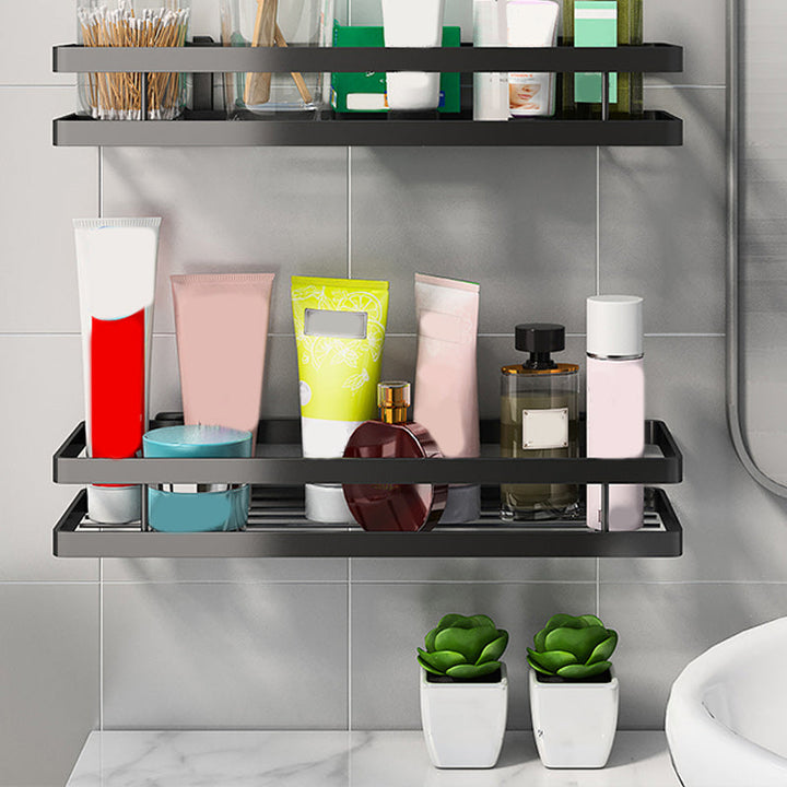 Lisslune | 2-piece bathroom shelf made of matte black metal bathroom hardware set