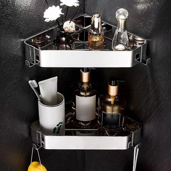Lisslune | 2-piece stainless steel bathroom accessory set 30 cm W triangular bathroom shelf