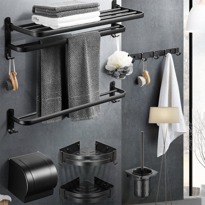Lisslune | Modern Black Bathroom Accessory Set Paper Holder Towel Bar Bathroom Fixtures Set