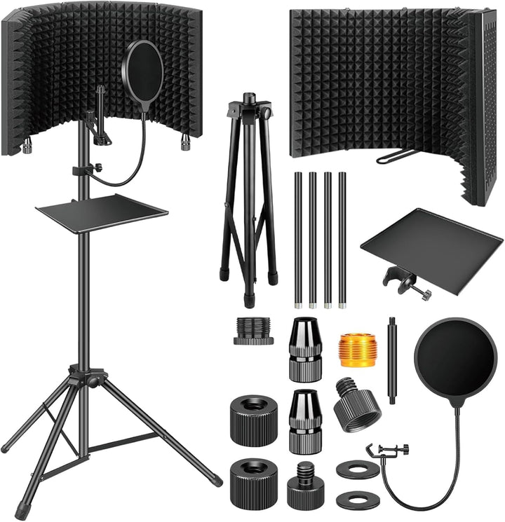 Lisslune | Triple-Layer Foldable Microphone Isolation Shield with Tripod Stand