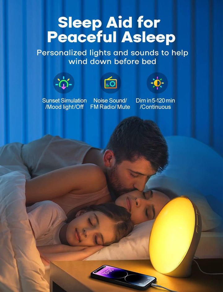 Lisslune | GlowRise Natural Wake-Up Light Alarm Clock with Sunrise & Sunset Simulation