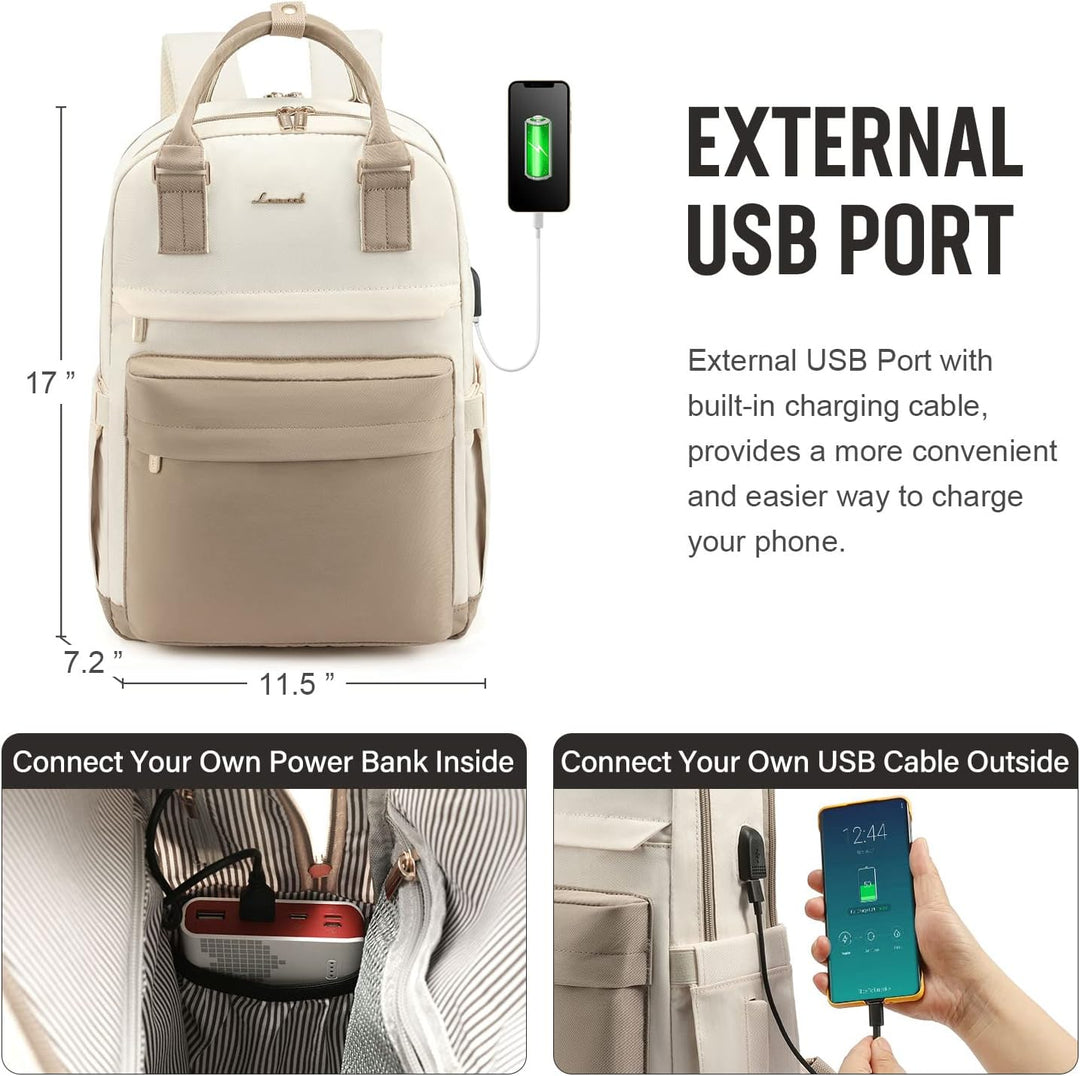 Lisslune | Women’s Waterproof Laptop Backpack with USB Charging – Stylish 17-Inch Work, School & Travel Bag