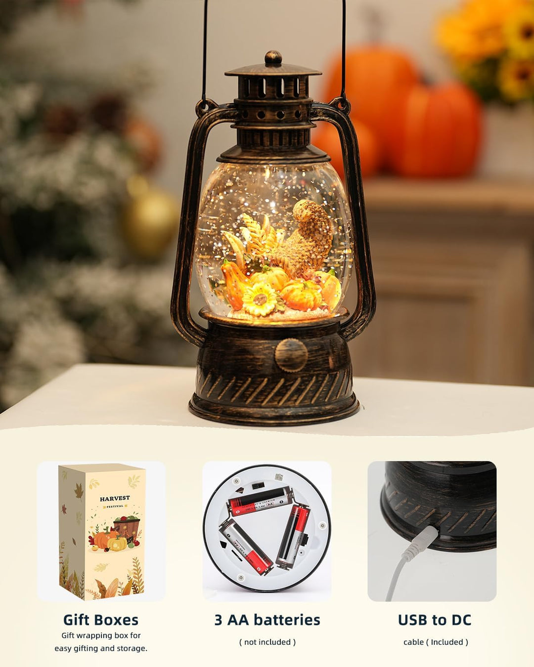 Lisslune | Autumn Gloss Decorative Lamp with Pumpkins – Warm LED Light and 6-Hour Timer
