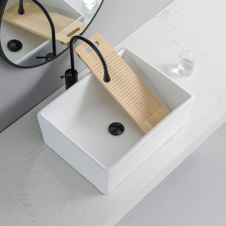 Lisslune | Contemporary Bathroom Sink Porcelain Rectangular Vessel Sink Sink Only