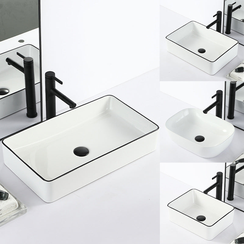 Lisslune | Contemporary sink with pop-up drain porcelain rectangular basin