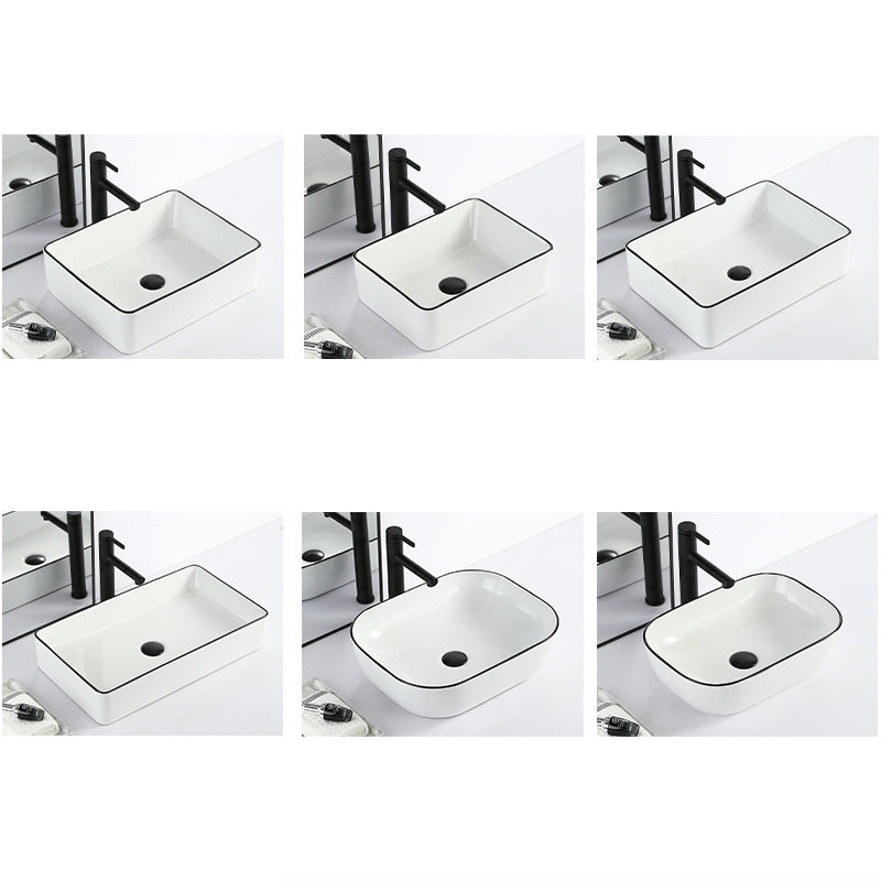 Lisslune | Contemporary sink with pop-up drain porcelain rectangular basin