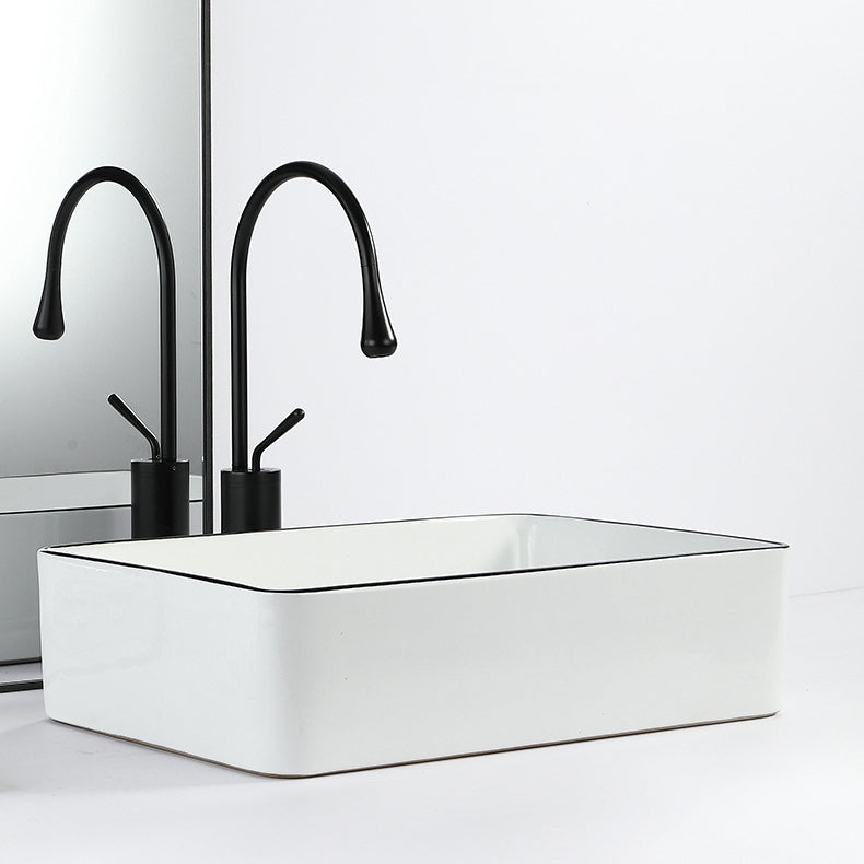 Lisslune | Contemporary sink with pop-up drain porcelain rectangular basin