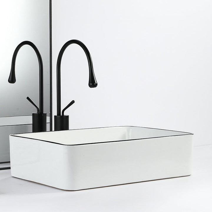 Lisslune | Contemporary sink with pop-up drain porcelain rectangular basin