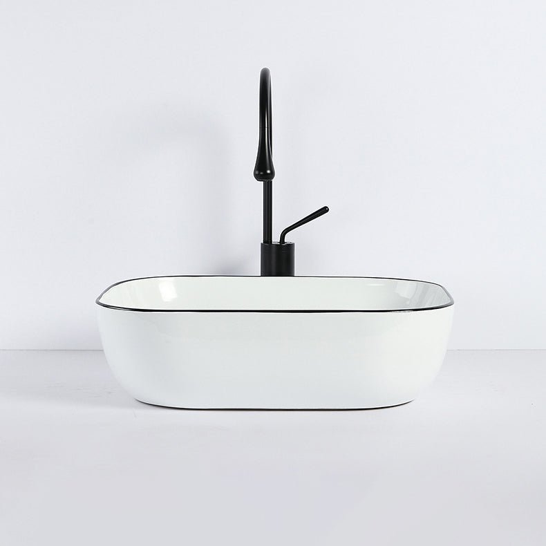 Lisslune | Contemporary sink with pop-up drain porcelain rectangular basin