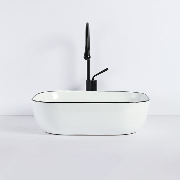 Lisslune | Contemporary sink with pop-up drain porcelain rectangular basin