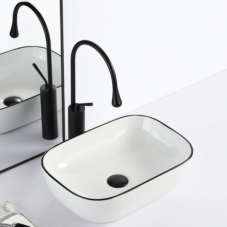 Lisslune | Contemporary sink with pop-up drain porcelain rectangular basin