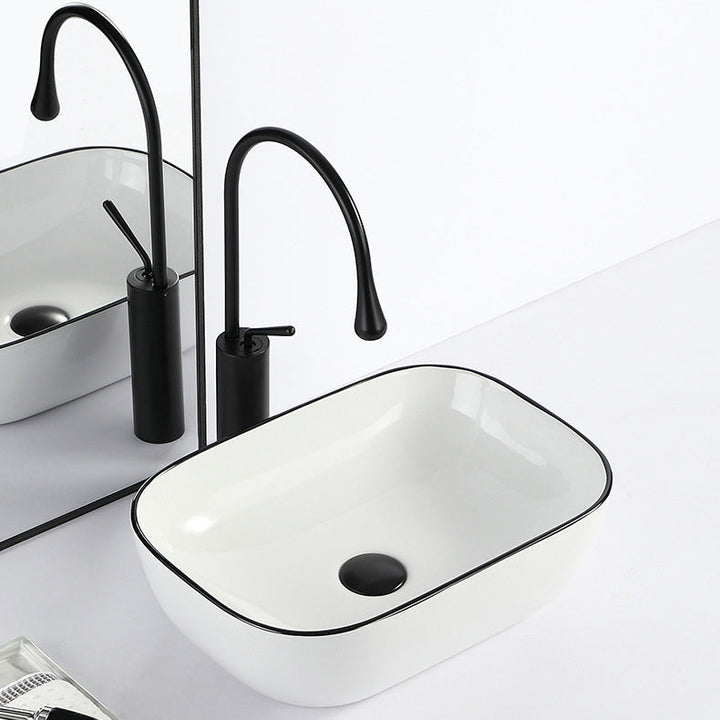 Lisslune | Contemporary sink with pop-up drain porcelain rectangular basin