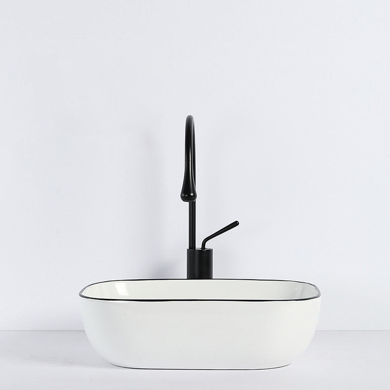 Lisslune | Contemporary sink with pop-up drain porcelain rectangular basin