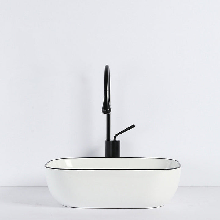 Lisslune | Contemporary sink with pop-up drain porcelain rectangular basin