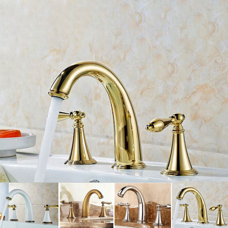 Lisslune | Copper Deck-Mounted Roman Bathtub Faucet Low Arc Roman Bathtub Faucet Set