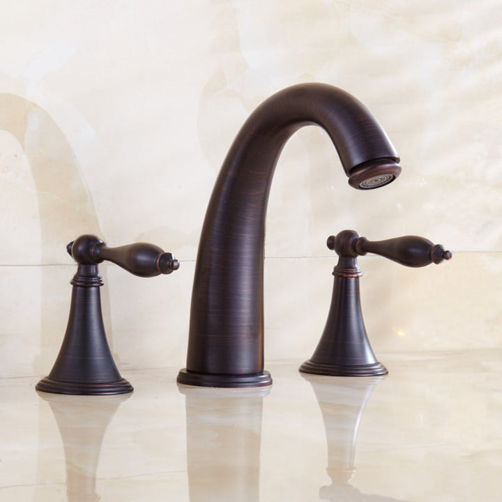 Lisslune | Copper Deck-Mounted Roman Bathtub Faucet Low Arc Roman Bathtub Faucet Set