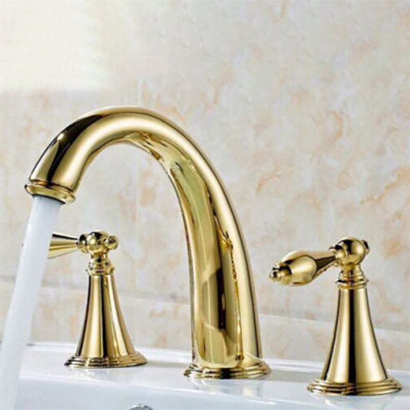 Lisslune | Copper Deck-Mounted Roman Bathtub Faucet Low Arc Roman Bathtub Faucet Set