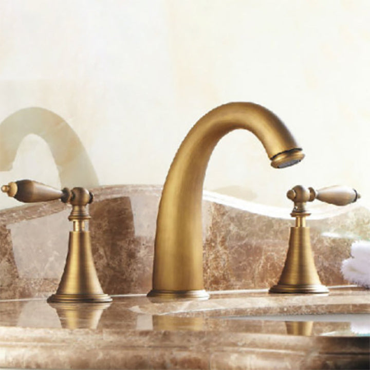 Lisslune | Copper Deck-Mounted Roman Bathtub Faucet Low Arc Roman Bathtub Faucet Set