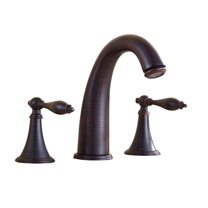Lisslune | Copper Deck-Mounted Roman Bathtub Faucet Low Arc Roman Bathtub Faucet Set