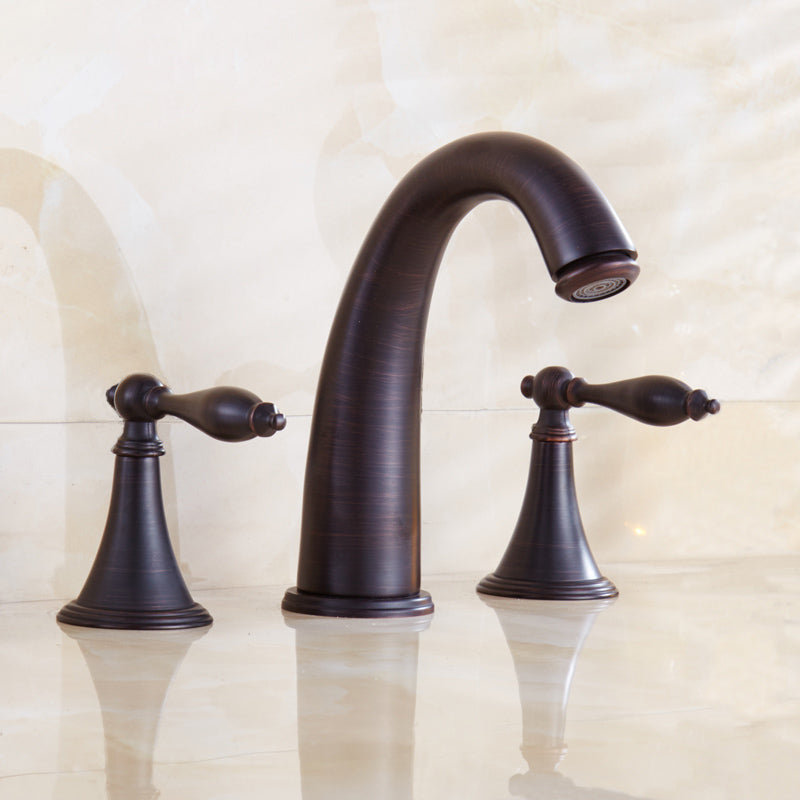 Lisslune | Copper Deck-Mounted Roman Bathtub Faucet Low Arc Roman Bathtub Faucet Set