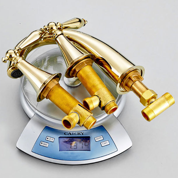 Lisslune | Copper Deck-Mounted Roman Bathtub Faucet Low Arc Roman Bathtub Faucet Set