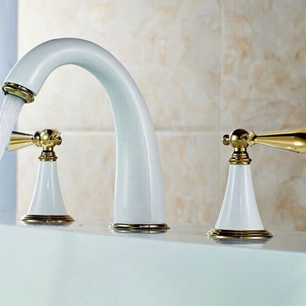 Lisslune | Copper Deck-Mounted Roman Bathtub Faucet Low Arc Roman Bathtub Faucet Set