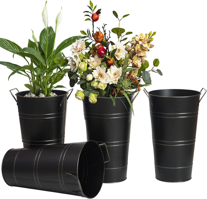 Lisslune | Retro Iron Flower Bucket with Handles – Decorative Metal Flower Pot for Home