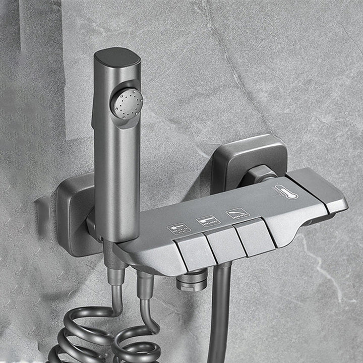 Lisslune | Wall-mounted shower system Gray Adjustable spray pattern Lever handle Shower hose Shower set