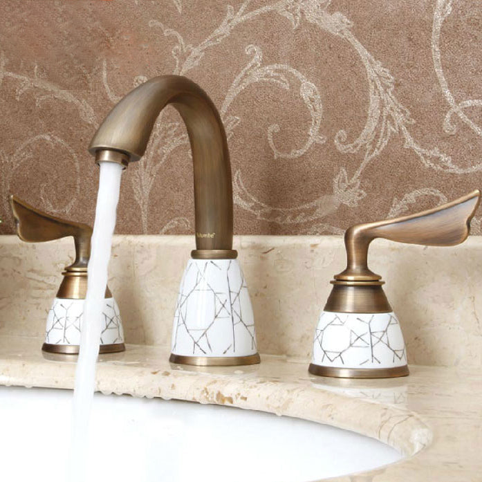 Lisslune | Deck Mounted Roman Tub Faucet Low Arc Bronze Romantic Bathtub Fitting Set