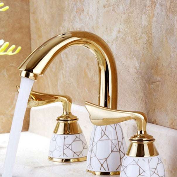 Lisslune | Deck Mounted Roman Tub Faucet Low Arc Bronze Romantic Bathtub Fitting Set