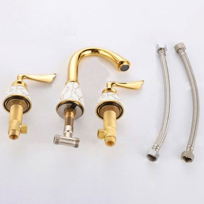 Lisslune | Deck Mounted Roman Tub Faucet Low Arc Bronze Romantic Bathtub Fitting Set