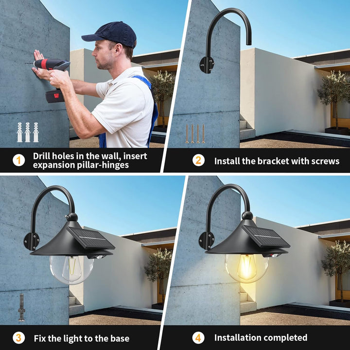 Lisslune | Solar Motion Barn Wall Lights with 3 Modes & Gooseneck Design (2 Pack) – Halden