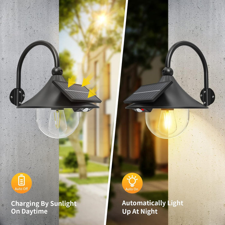 Lisslune | Solar Motion Barn Wall Lights with 3 Modes & Gooseneck Design (2 Pack) – Halden