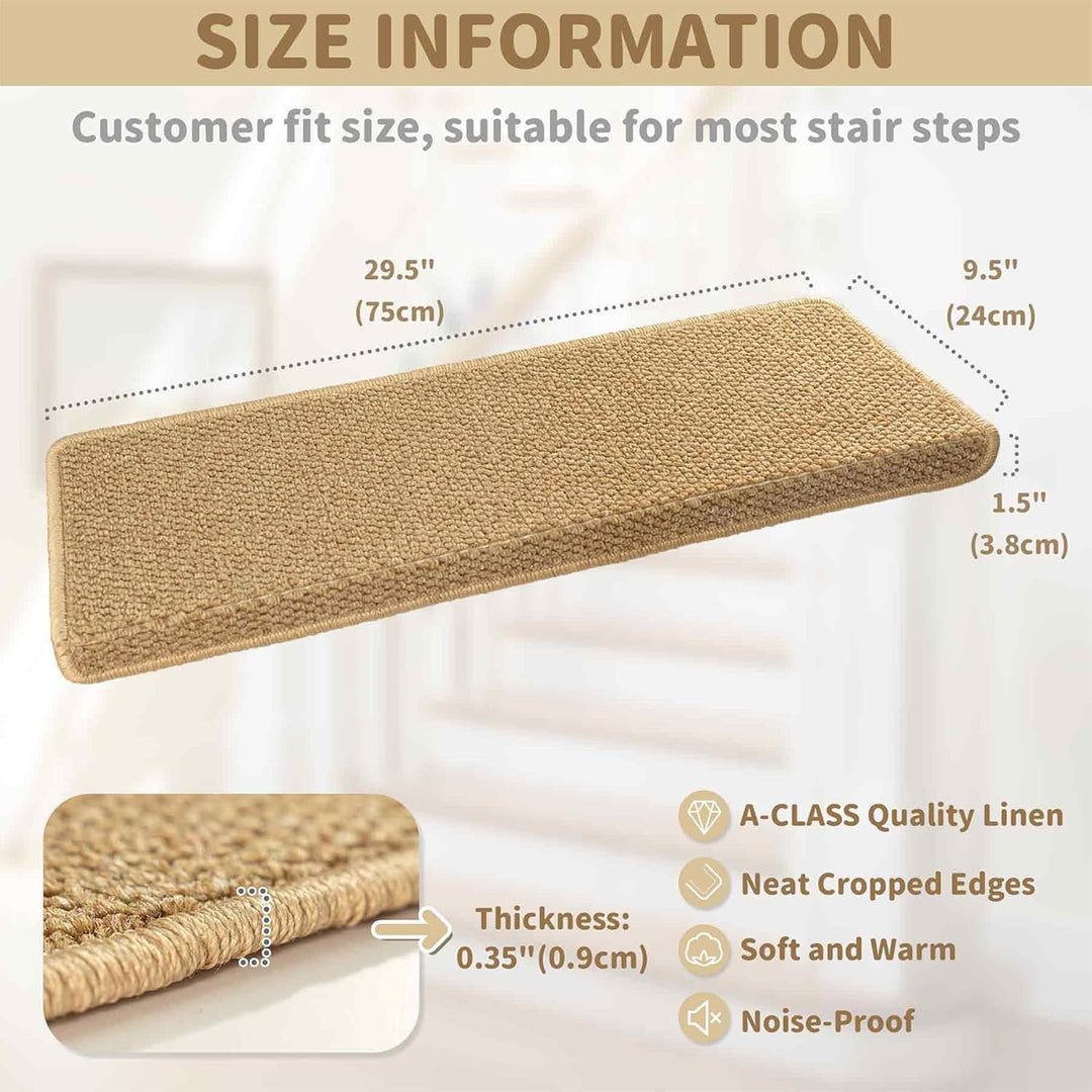 Lisslune | Non-Slip Bullnose Carpet Stair Treads with Edge Protection – Lureva (14 Pack, Beige)