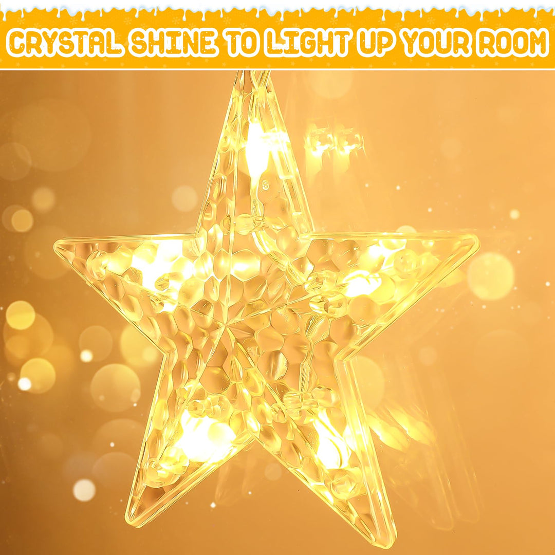 Lisslune | Quntis 2Pcs 95cm Large Christmas Window Lights, 84LED 12 Stars Battery Operated Christmas Silhouette Sparkle Star Lights with Timer Memory, 8 Modes Xmas Indoor Outdoor Hanging Decoration, Warm White
