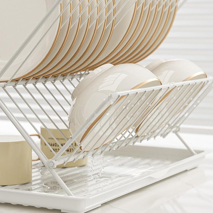Skorter | Folding Dish Drying Rack – 2-Tier Countertop Drainer with Detachable Tray – Kelvra