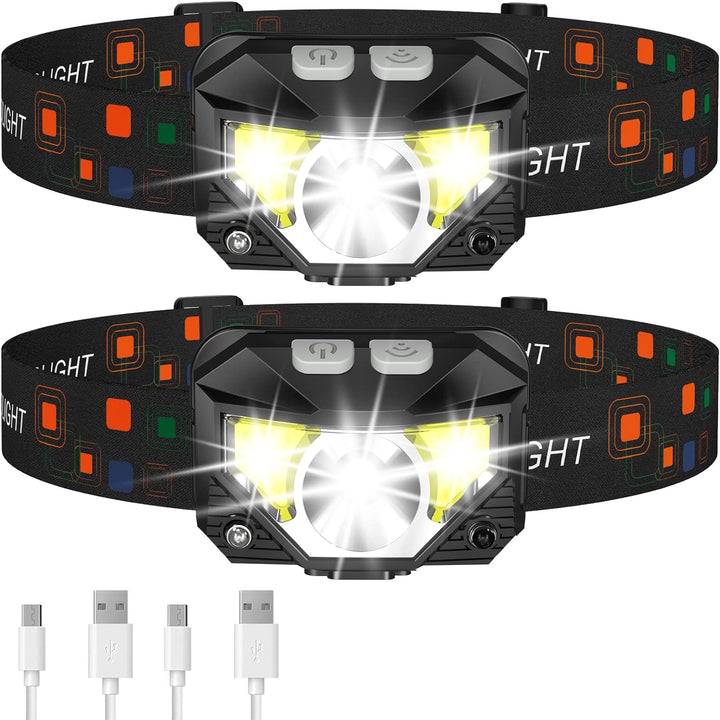 Lisslune | 2-Pack Ultra-Bright Led Rechargeable Headlamp Flashlight Waterproof And Motion Sensor