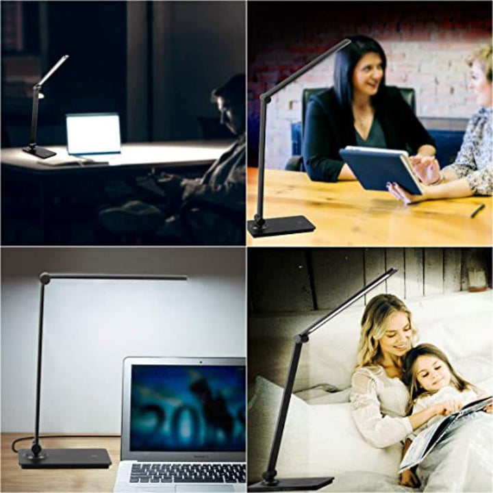 Lisslune | LED desk lamp, touch control desk lamp with 3 brightness levels, dimmable office lamp with adjustable arm, foldable table lamp for desk bedroom nightstand office