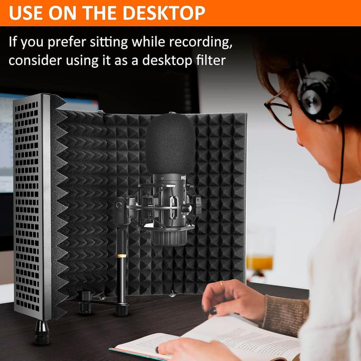 Lisslune | Triple-Layer Foldable Microphone Isolation Shield with Tripod Stand