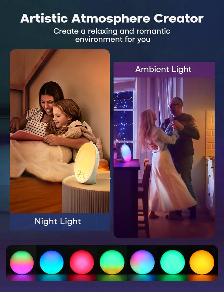 Lisslune | GlowRise Natural Wake-Up Light Alarm Clock with Sunrise & Sunset Simulation