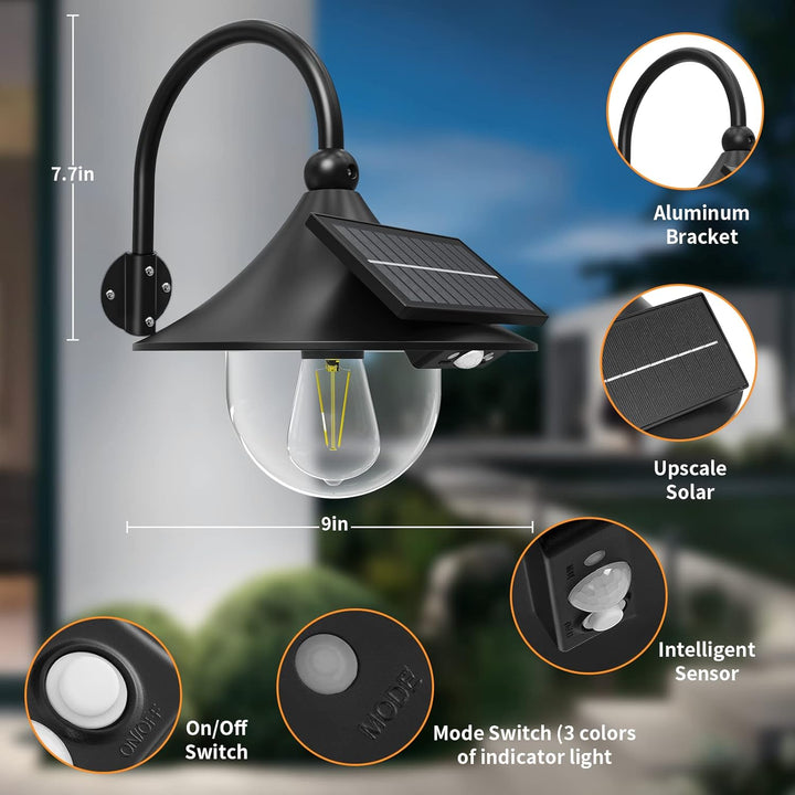 Lisslune | Solar Motion Barn Wall Lights with 3 Modes & Gooseneck Design (2 Pack) – Halden