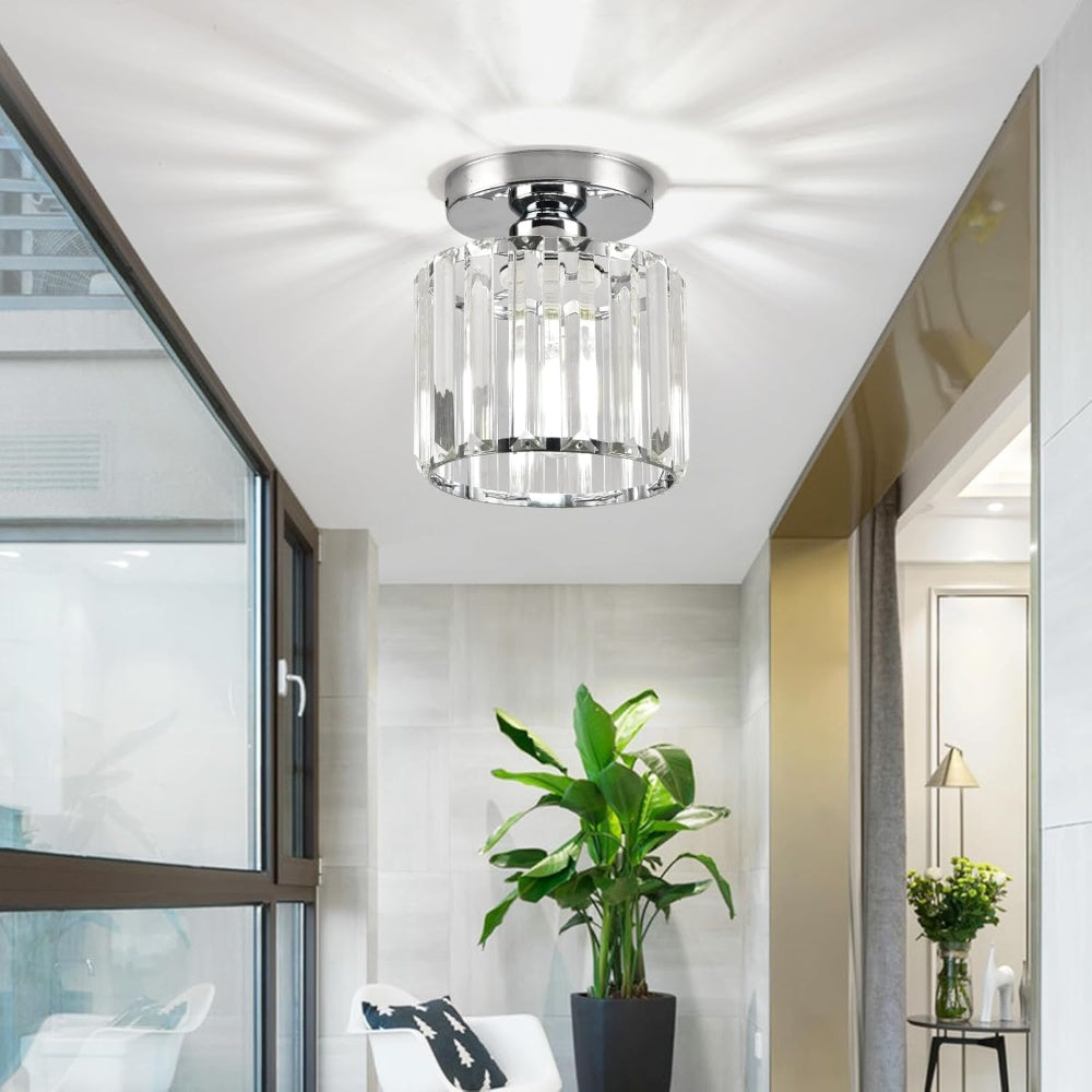 Lisslune | Modern 1-Light Flush Mount Ceiling Light | Black Brass Fixture with Crystal Shade for Hallway & Living Room